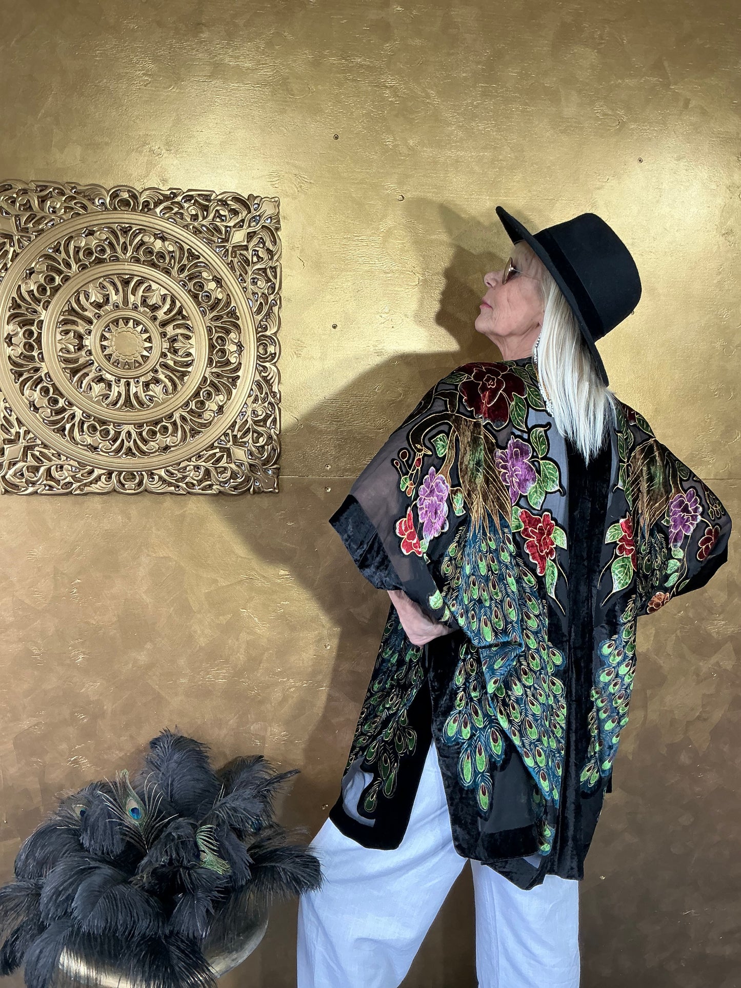 Peacock Velvet Kimono