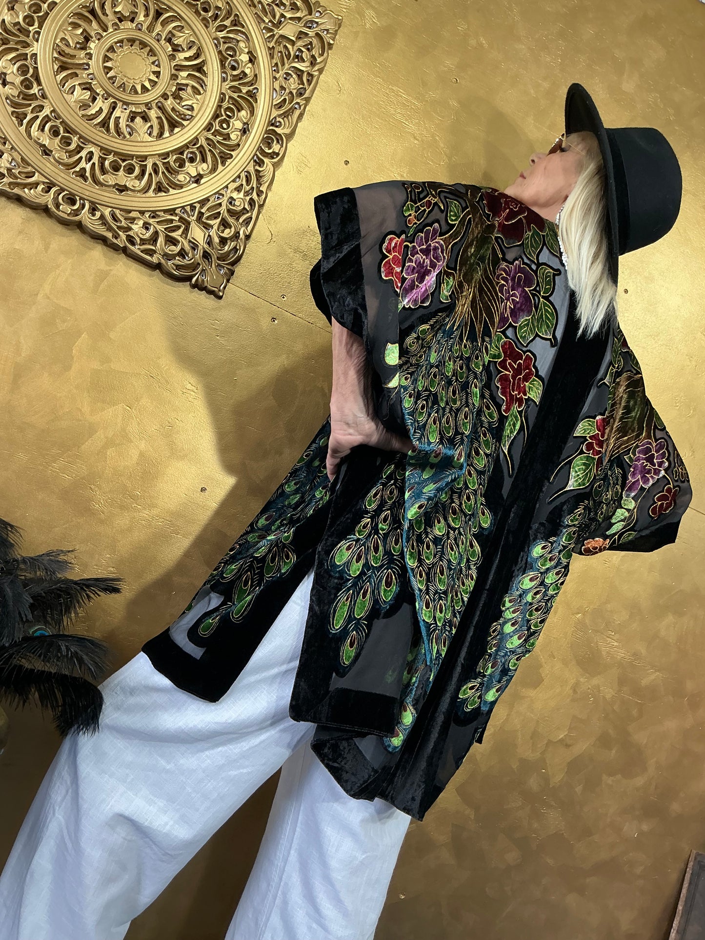 Peacock Velvet Kimono