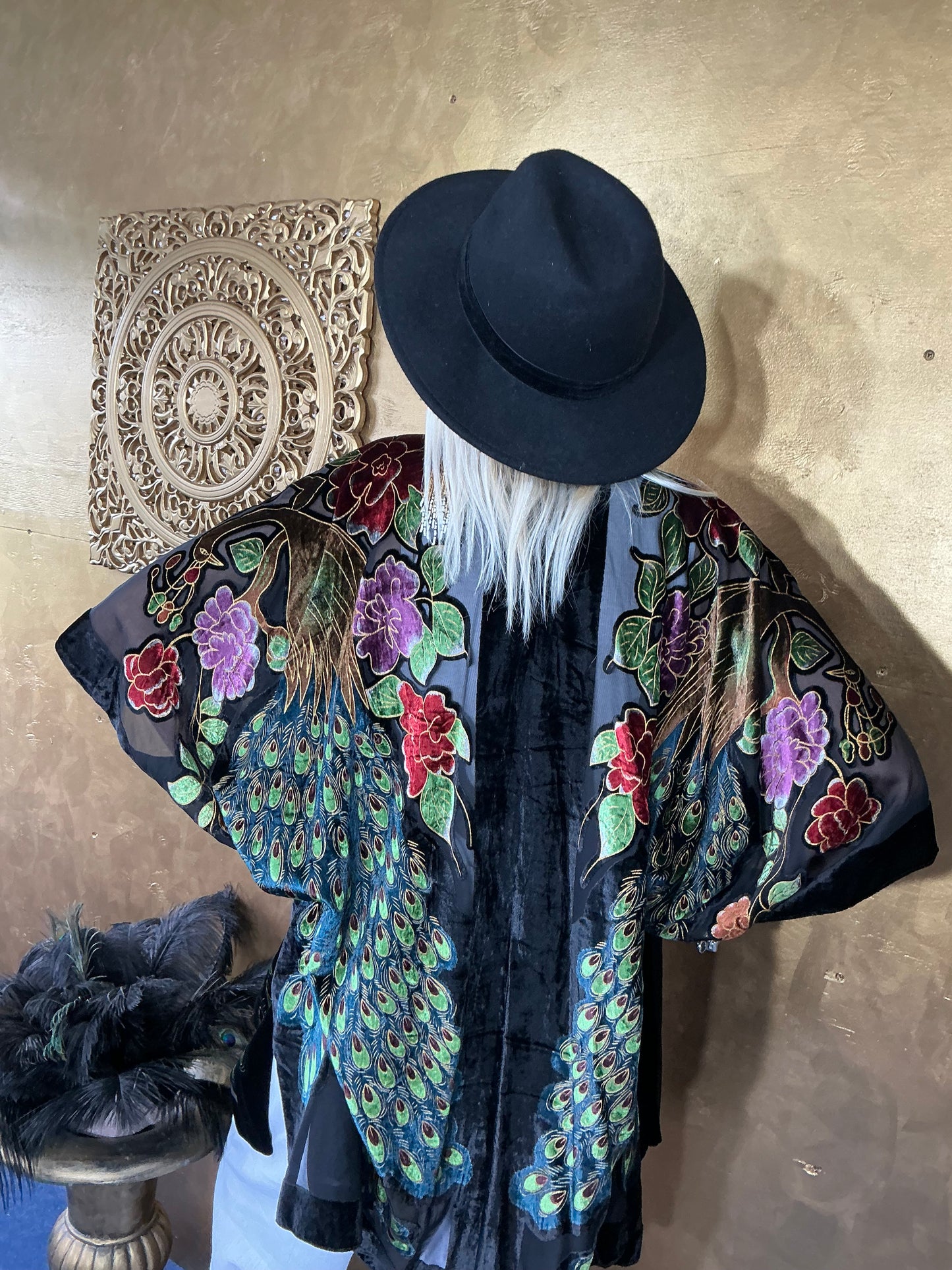 Peacock Velvet Kimono