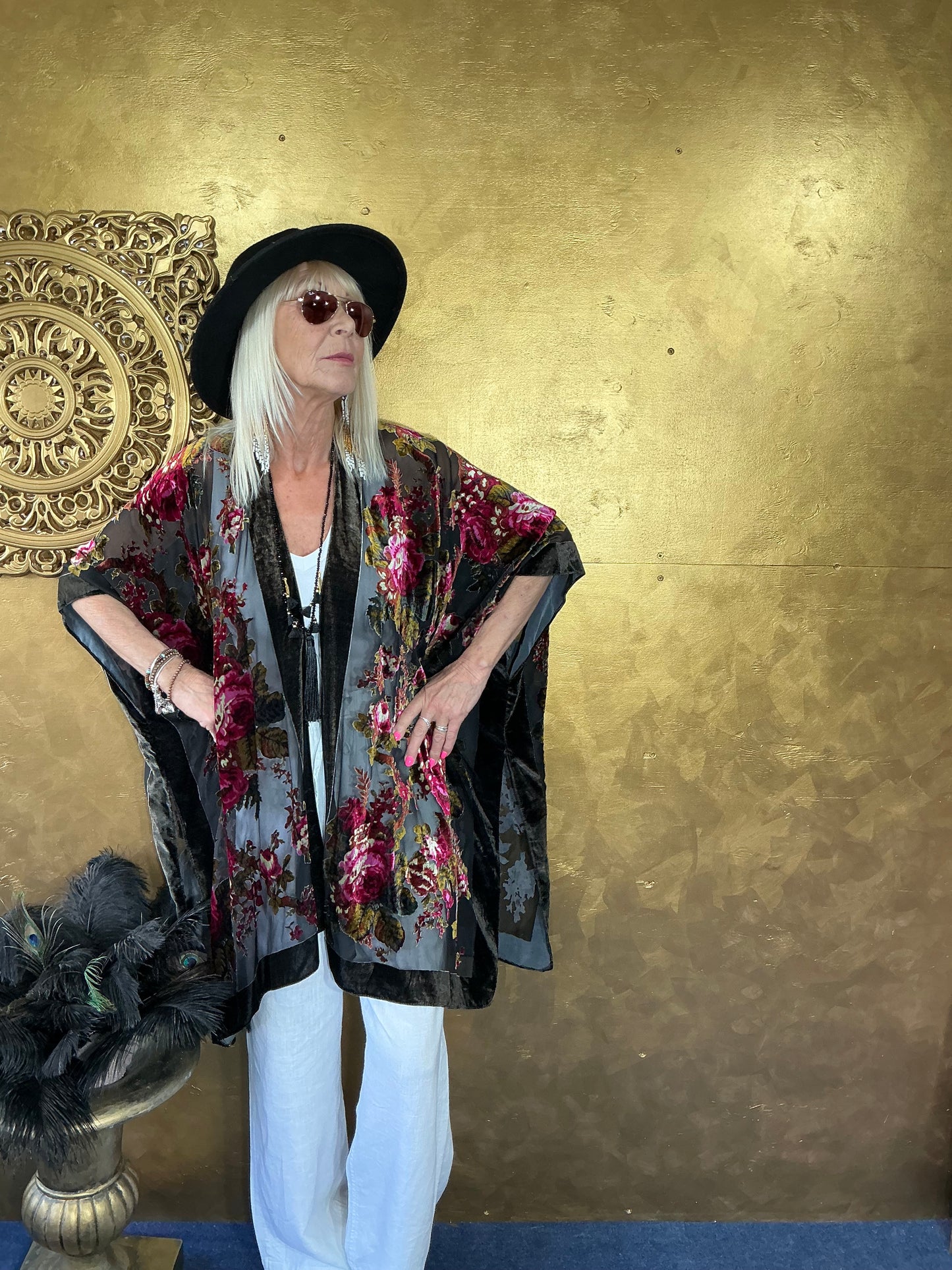 Midnight Rose Velvet Kimono