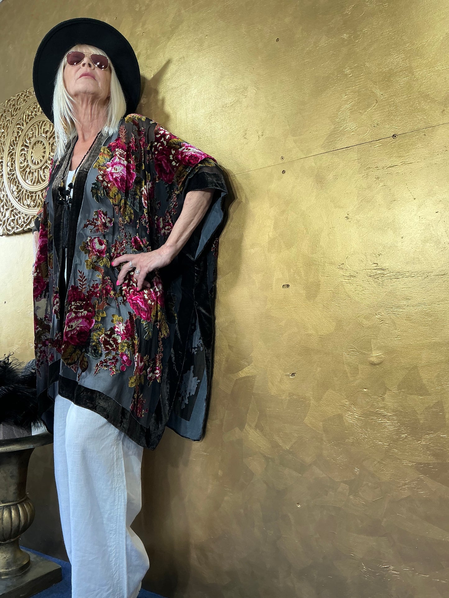 Midnight Rose Velvet Kimono