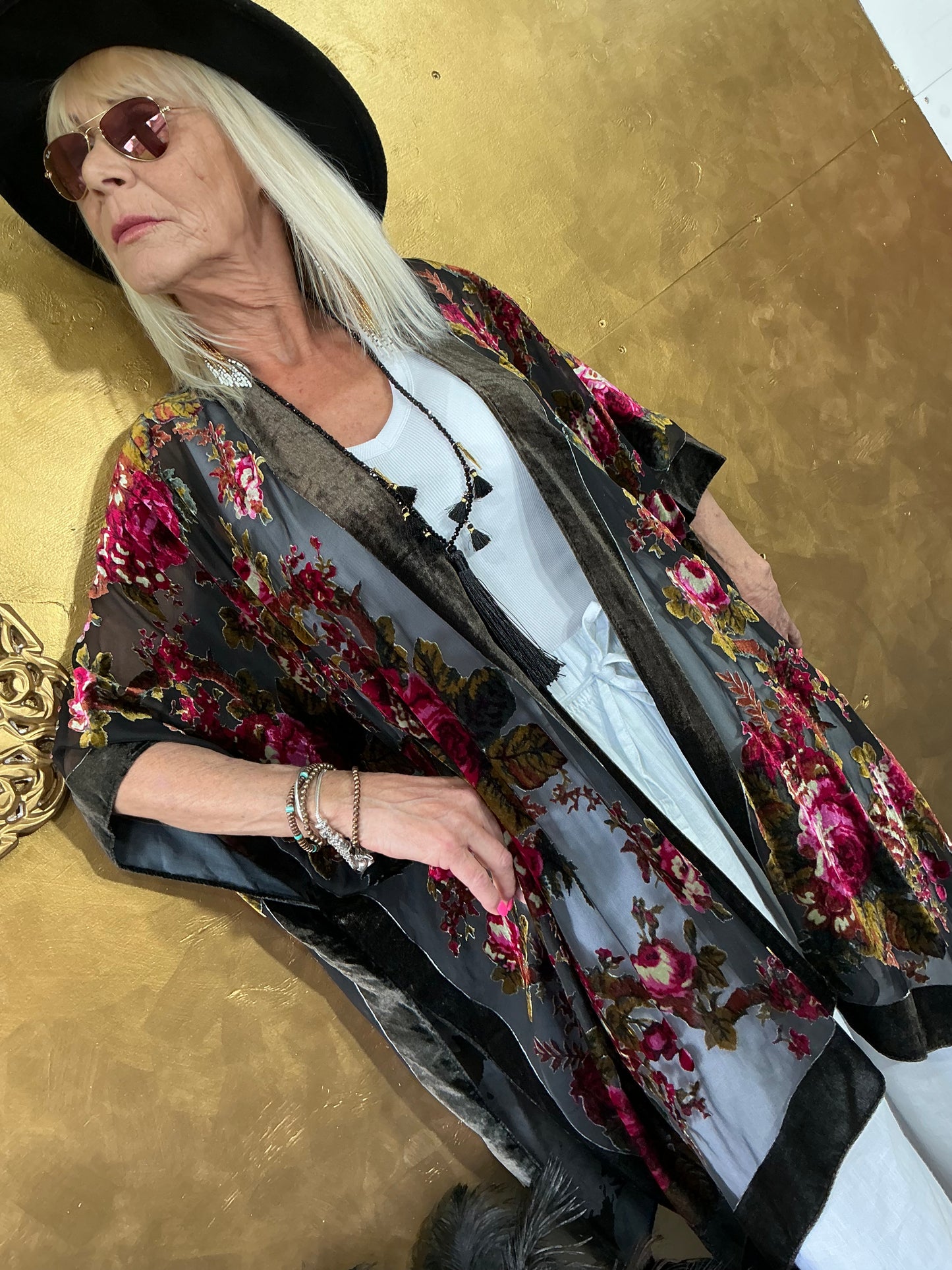 Midnight Rose Velvet Kimono