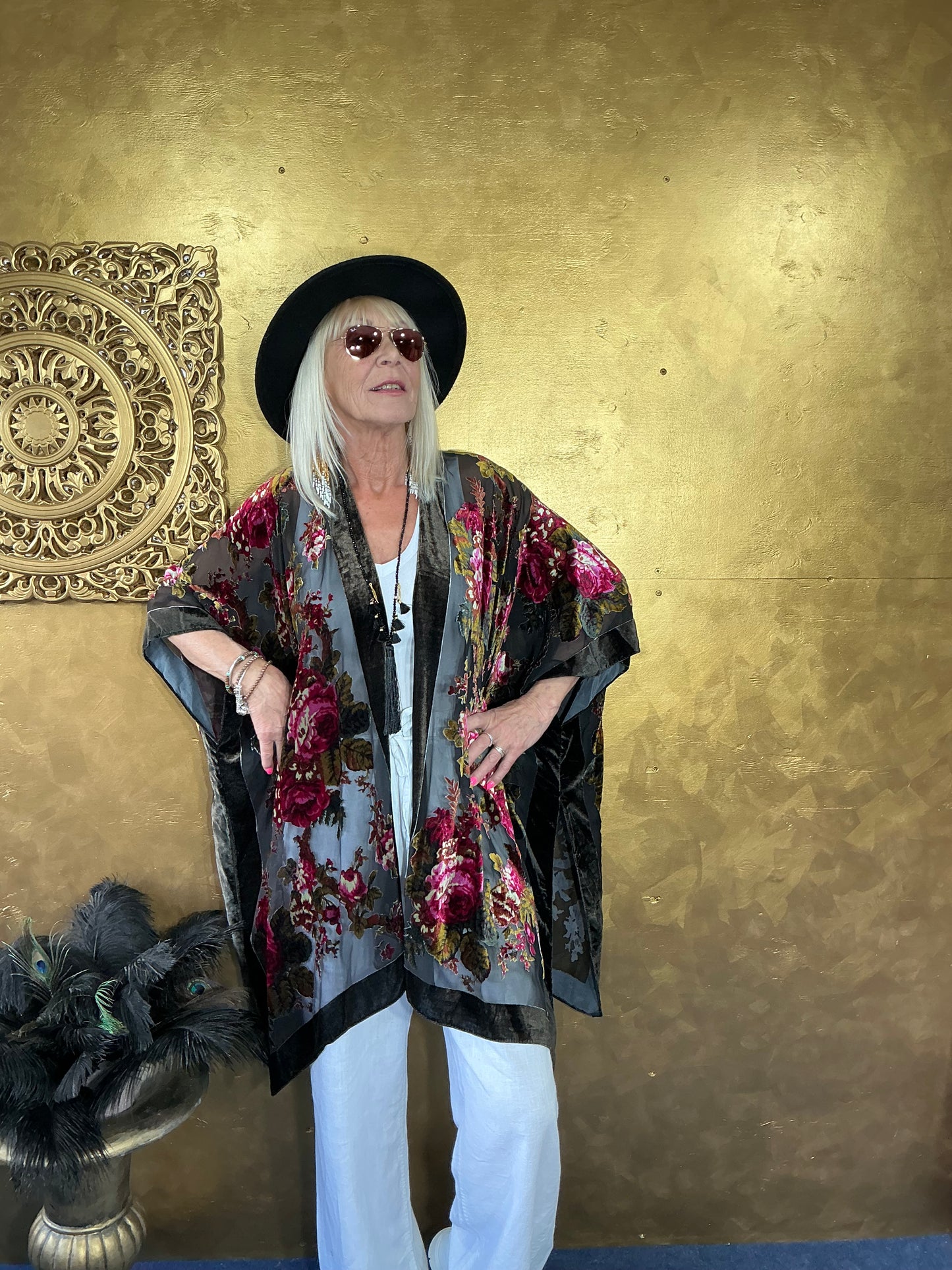 Midnight Rose Velvet Kimono