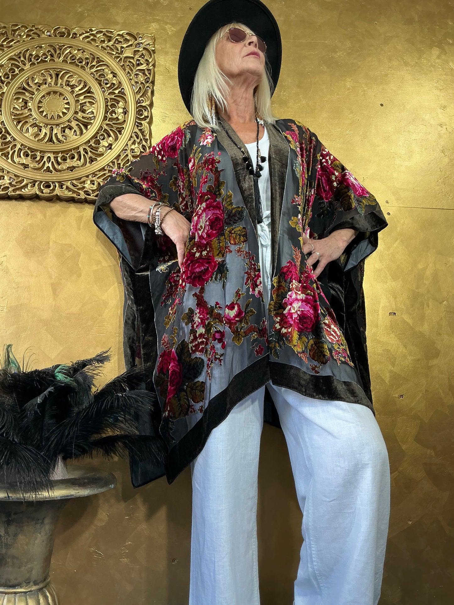 Midnight Rose Velvet Kimono