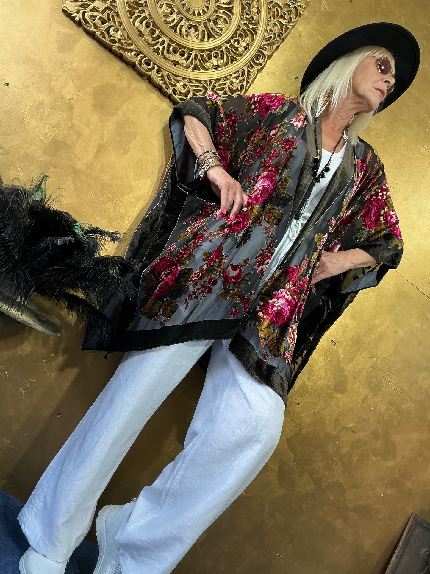 Midnight Rose Velvet Kimono