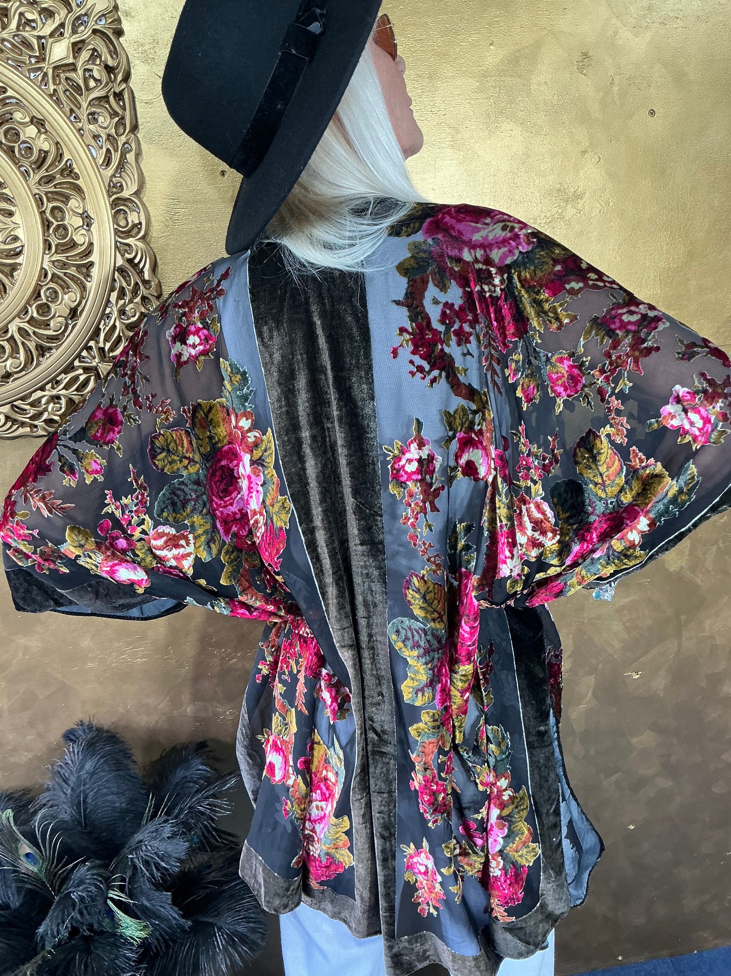 Midnight Rose Velvet Kimono