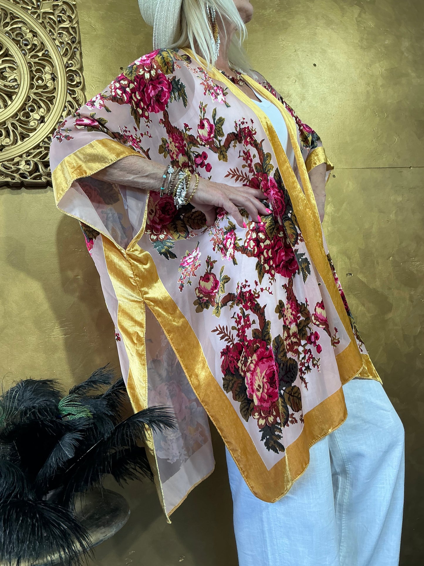 Champange Rose Velvet Kimono