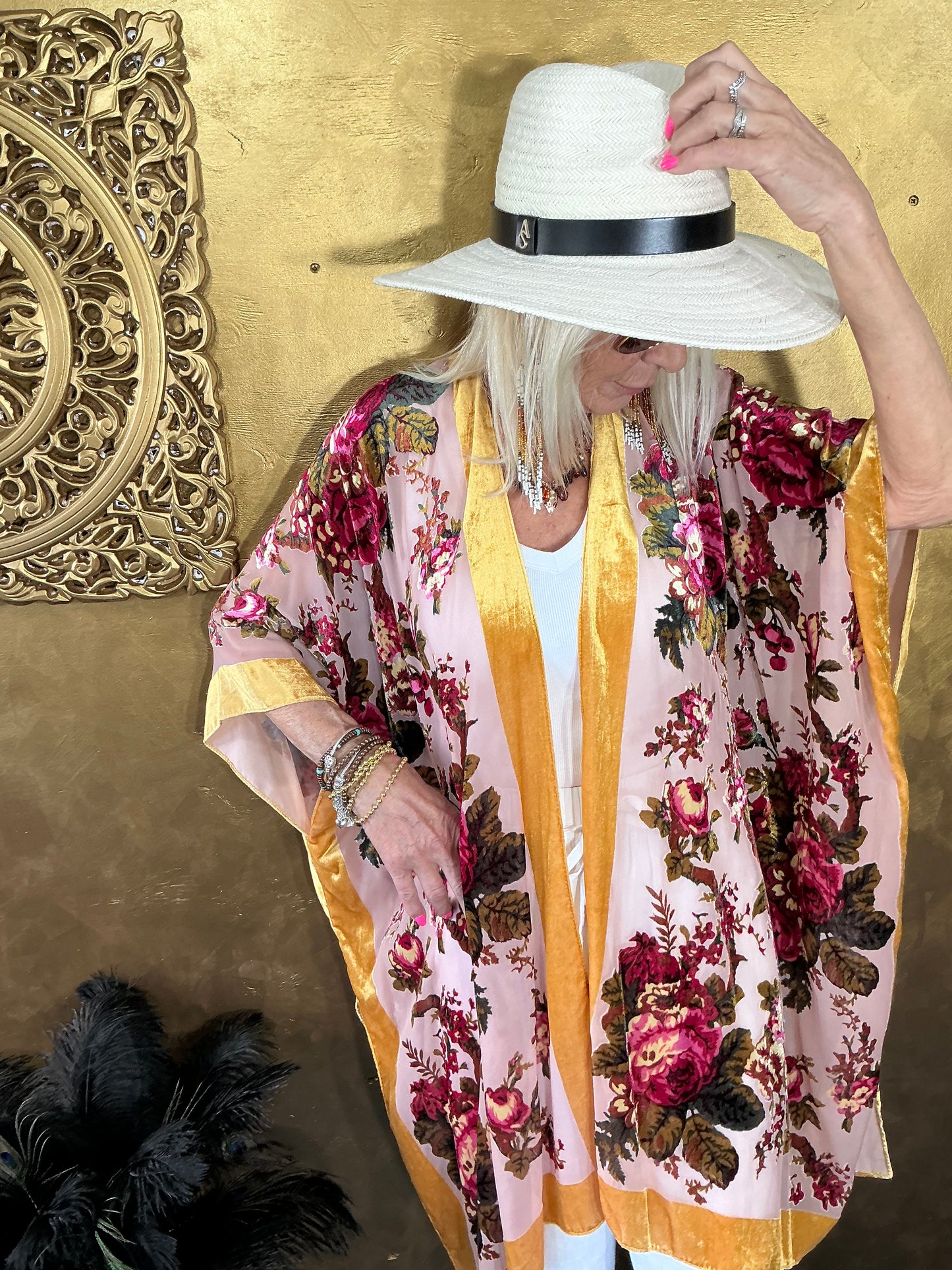 Champange Rose Velvet Kimono