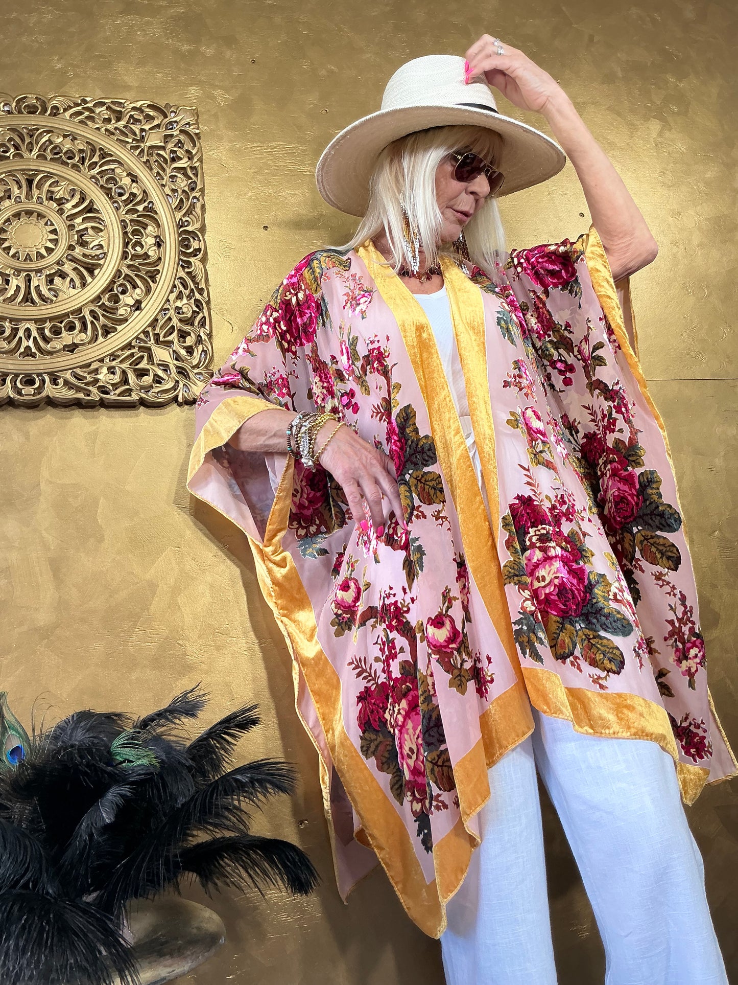 Champange Rose Velvet Kimono