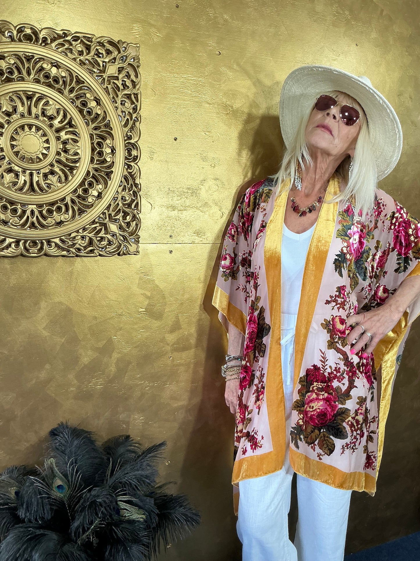 Champange Rose Velvet Kimono