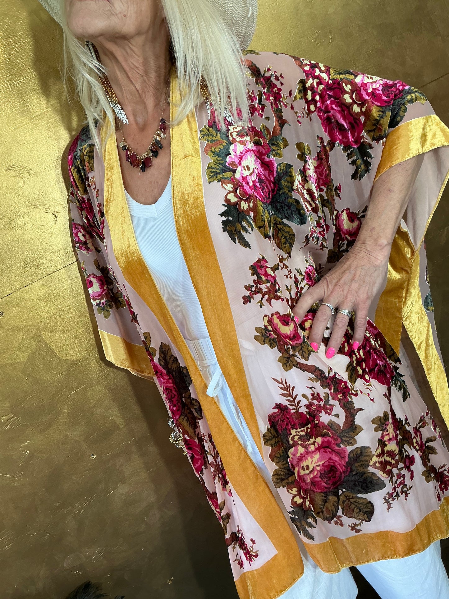 Champange Rose Velvet Kimono