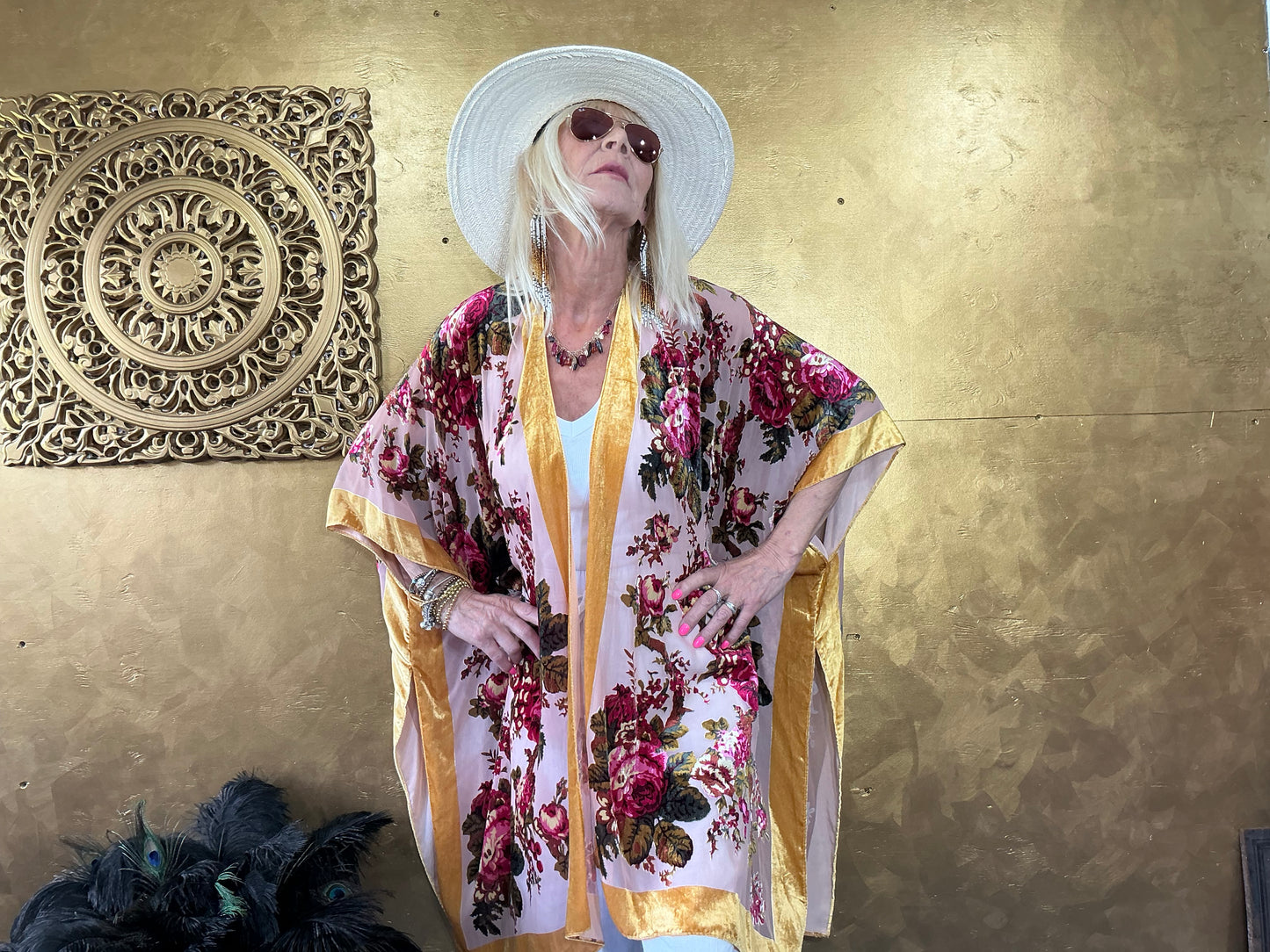 Champange Rose Velvet Kimono