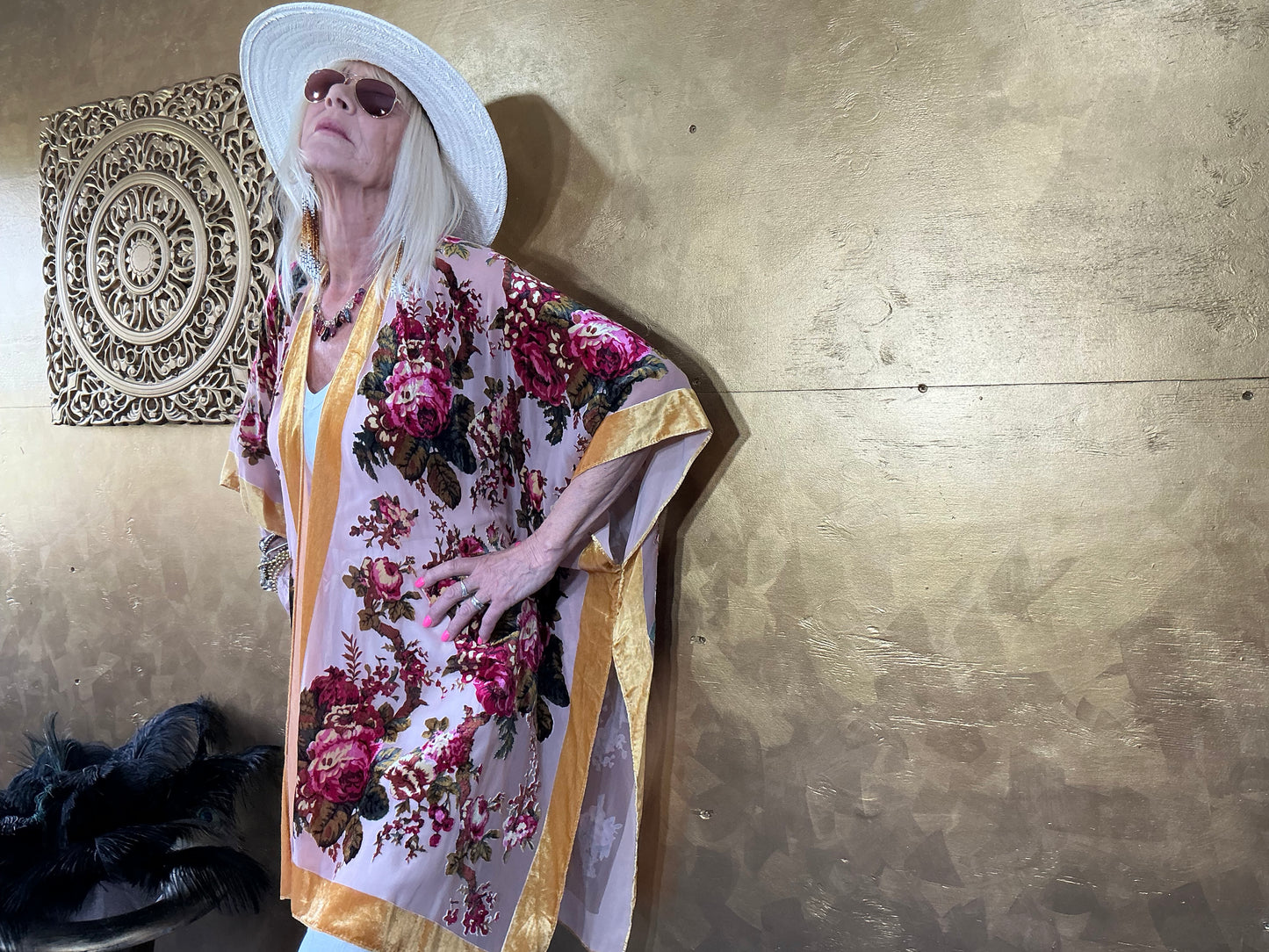 Champange Rose Velvet Kimono