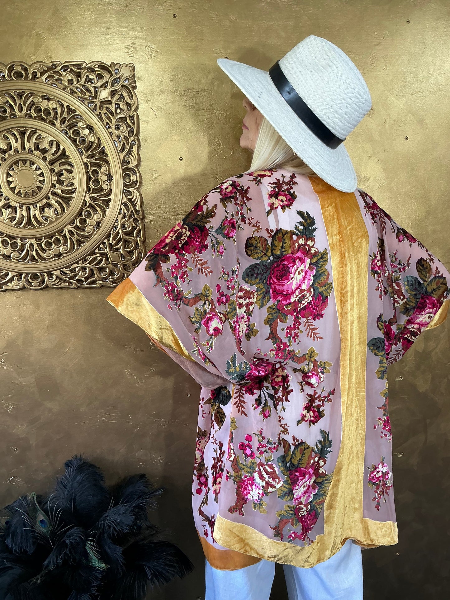 Champange Rose Velvet Kimono
