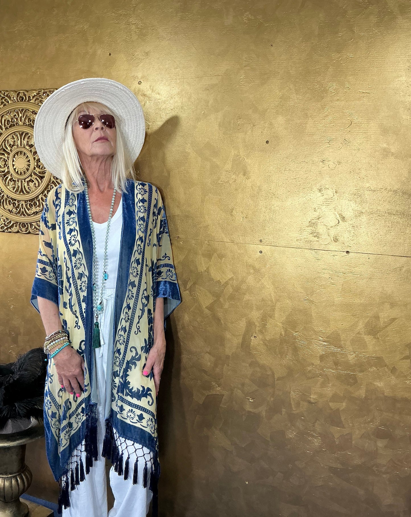 Aerial Blue Velvet Kimono