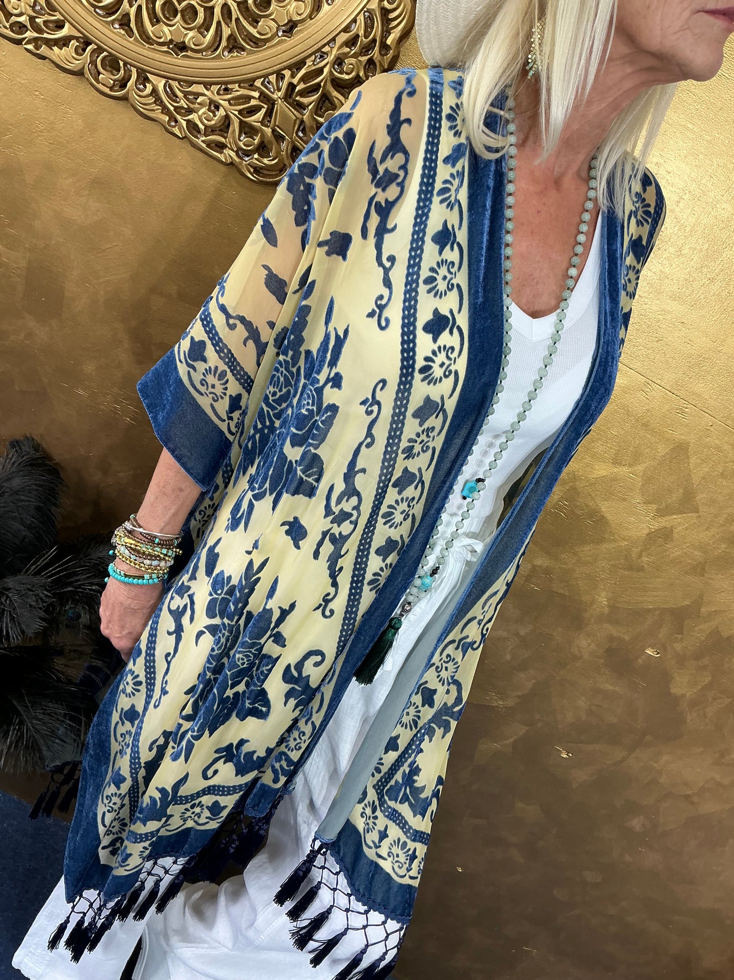 Aerial Blue Velvet Kimono