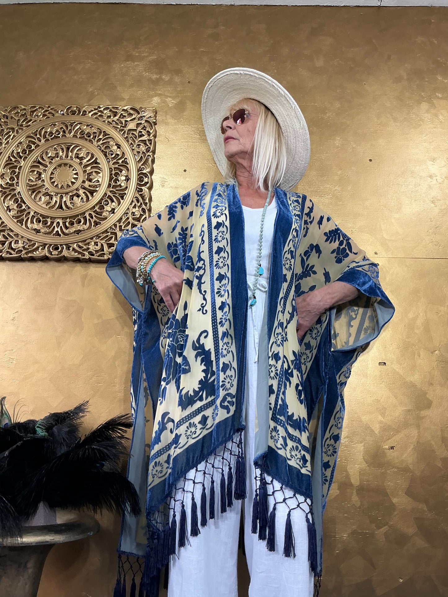 Aerial Blue Velvet Kimono
