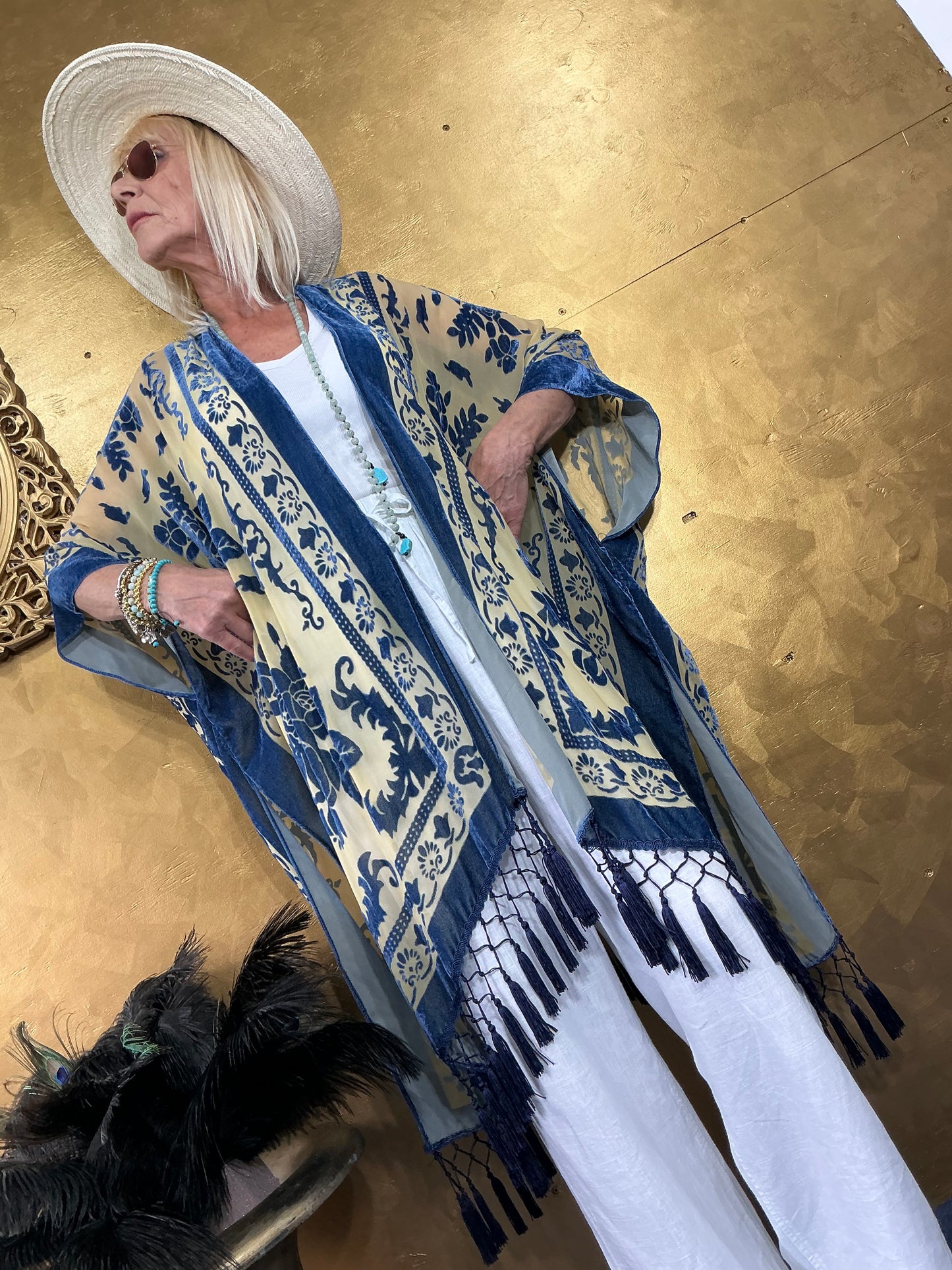 Aerial Blue Velvet Kimono