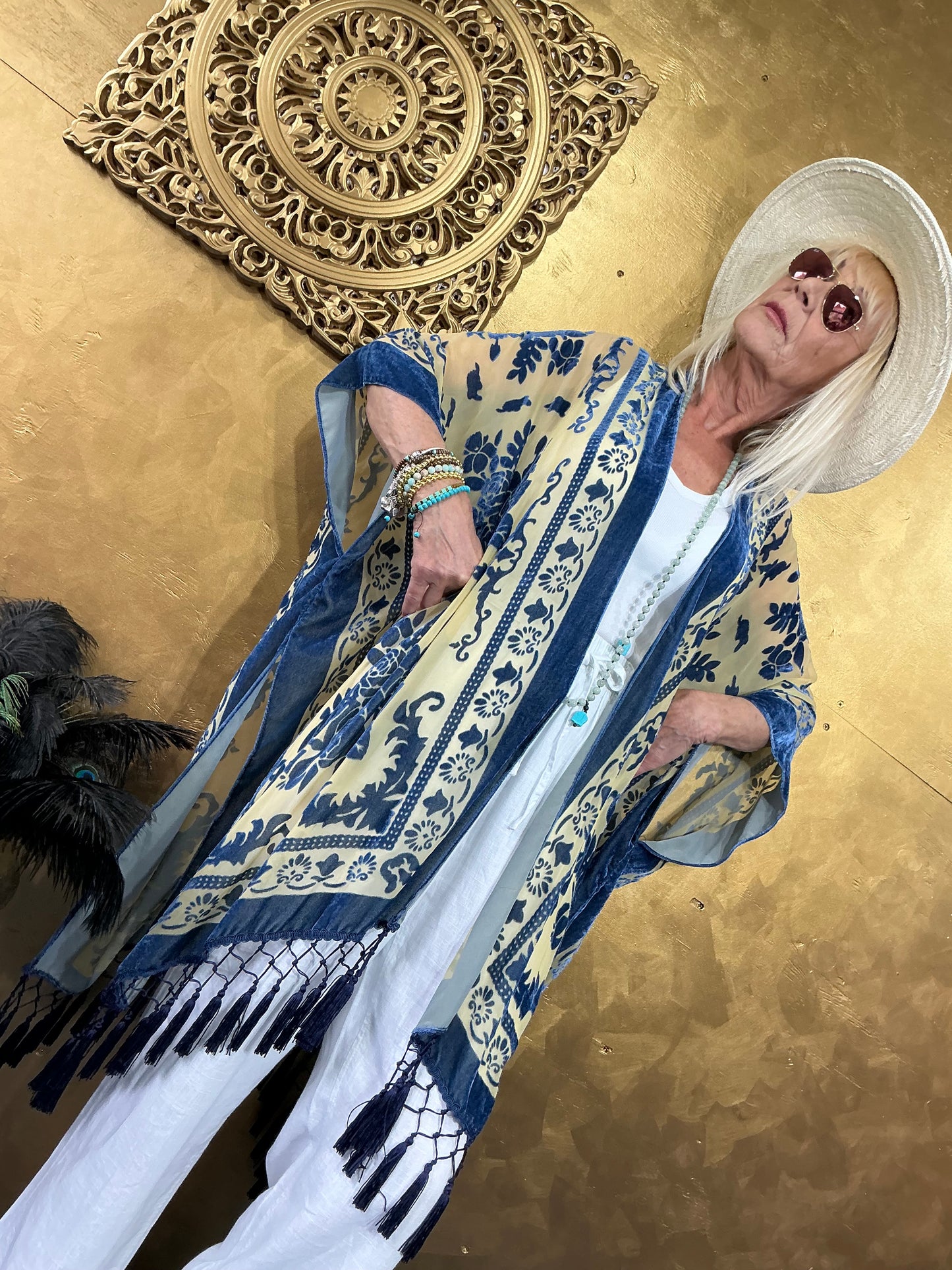 Aerial Blue Velvet Kimono