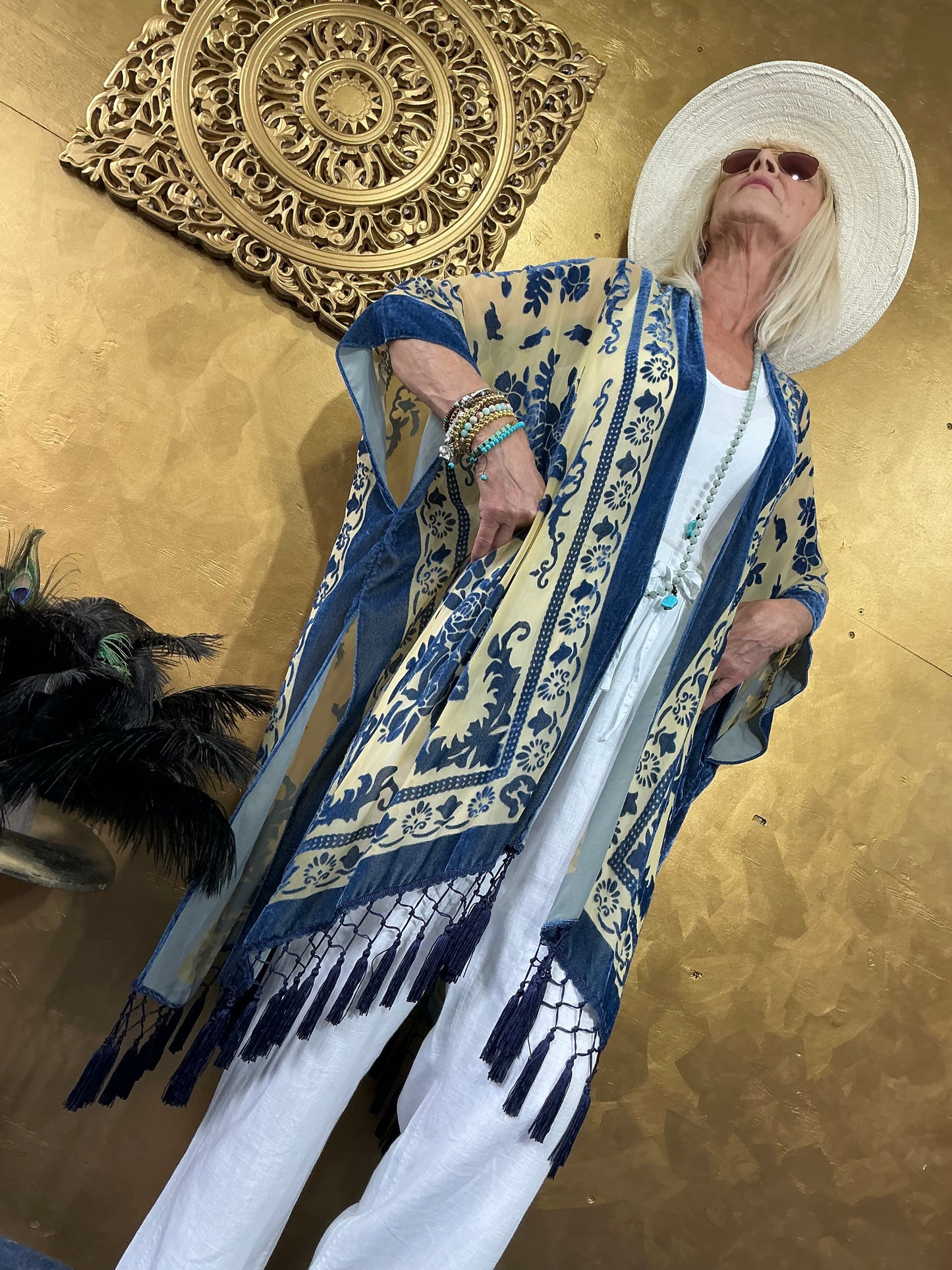 Aerial Blue Velvet Kimono