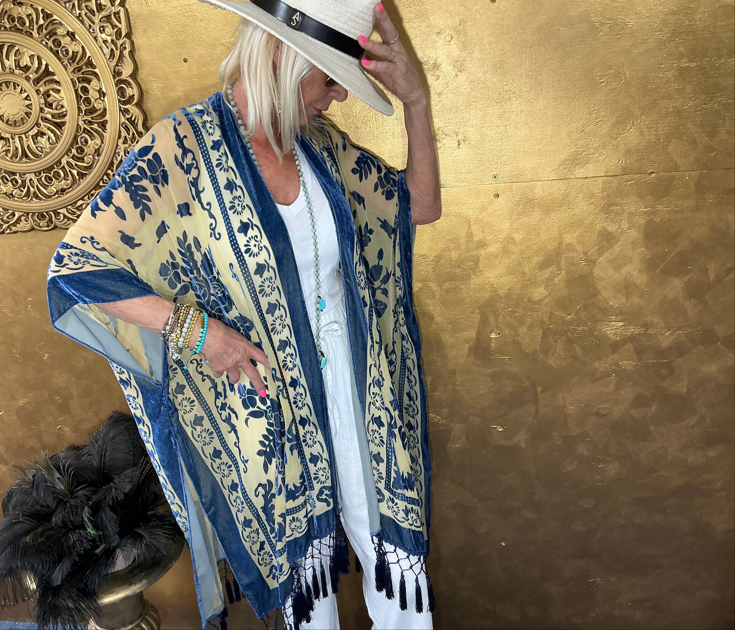 Aerial Blue Velvet Kimono