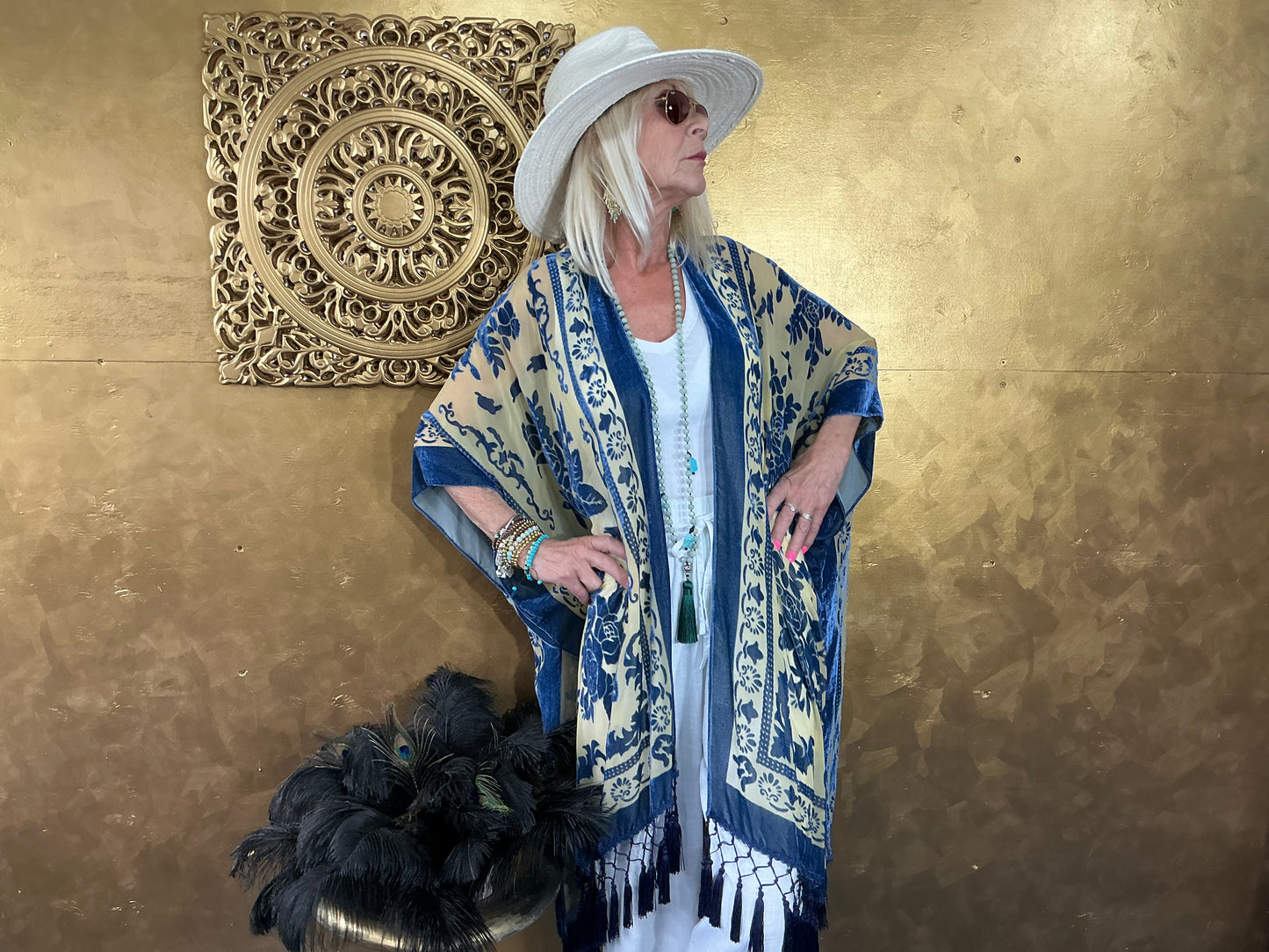 Aerial Blue Velvet Kimono