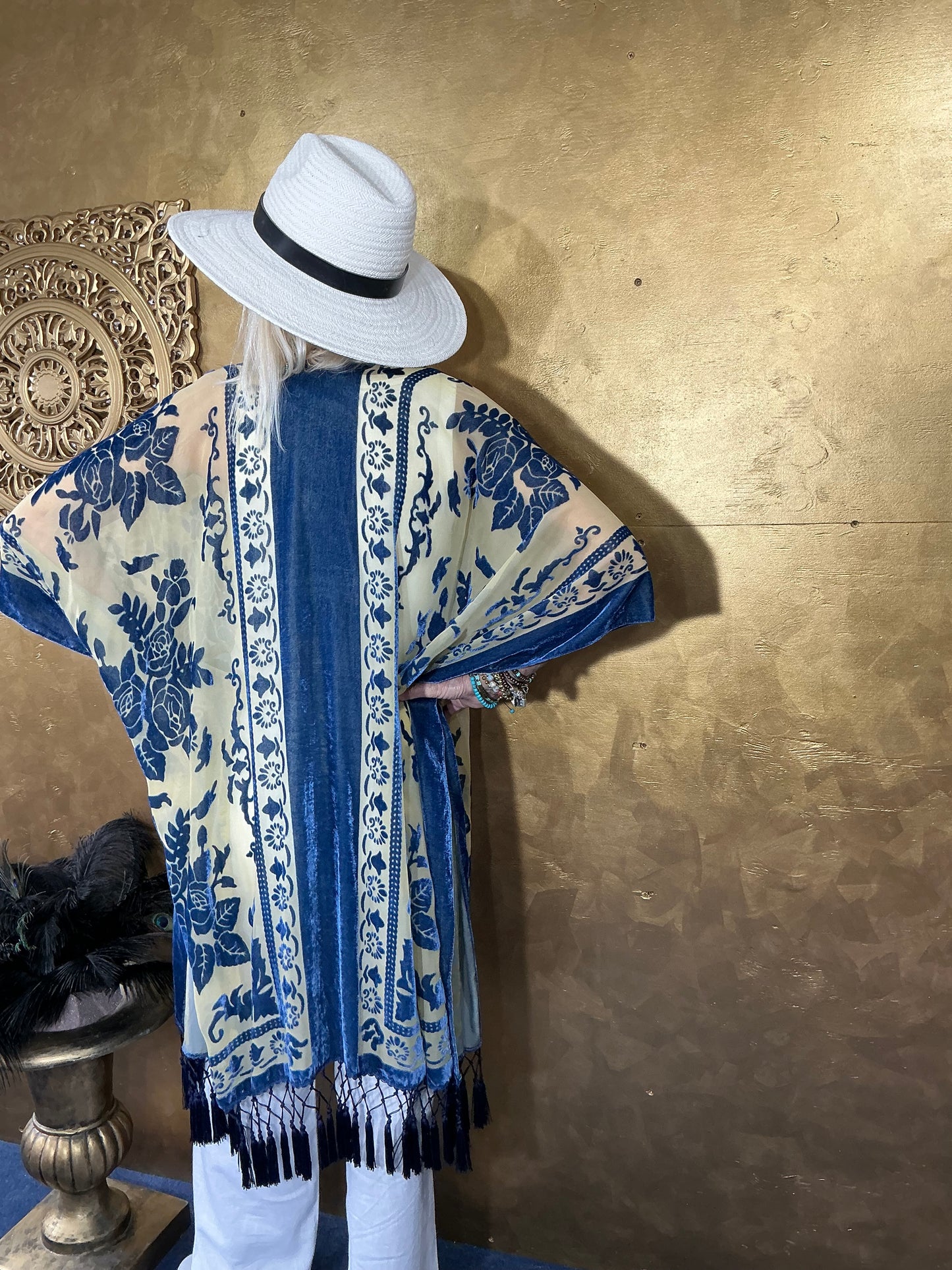 Aerial Blue Velvet Kimono