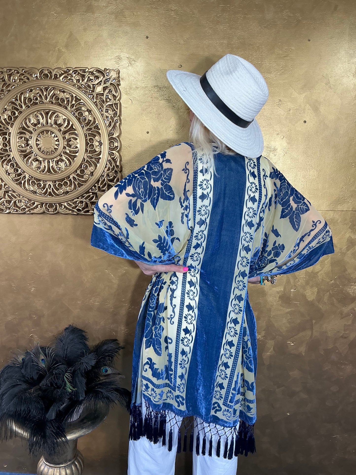 Aerial Blue Velvet Kimono